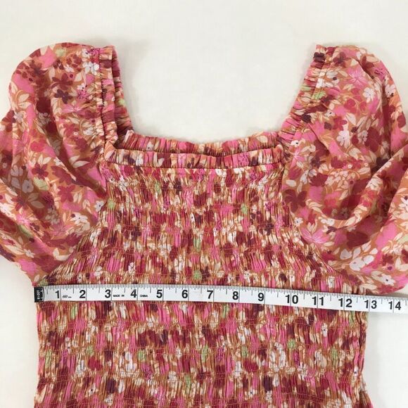 NANETTE Nanette Lepore Smocked Floral Peplum Blouse Women's Small Square Neck - Picture 7 of 11